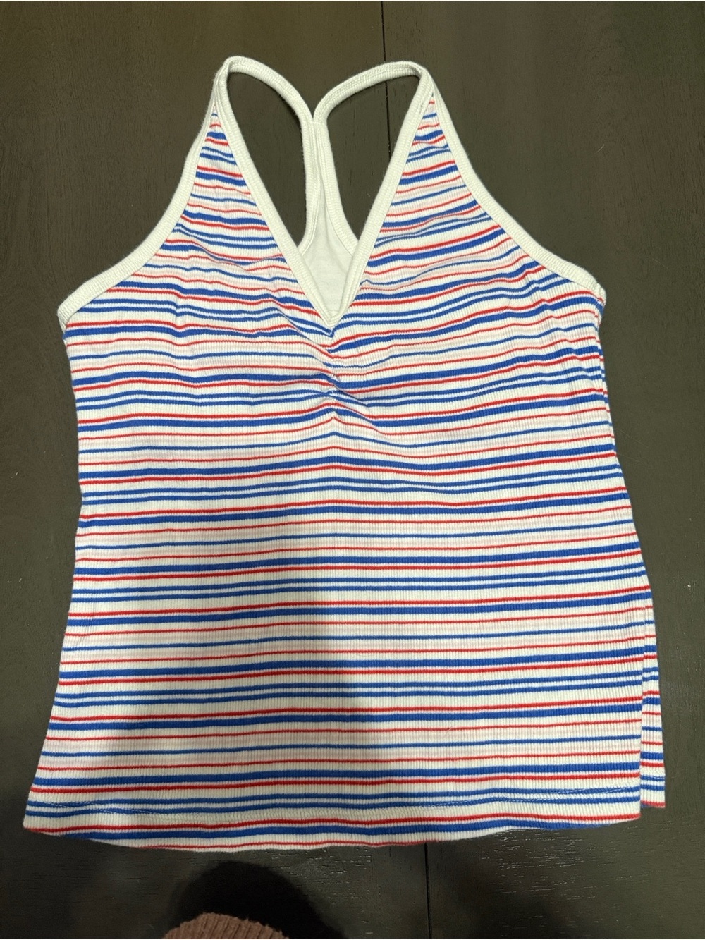 Old Navy Striped Racerback Top— White with Blue & Red Stripes